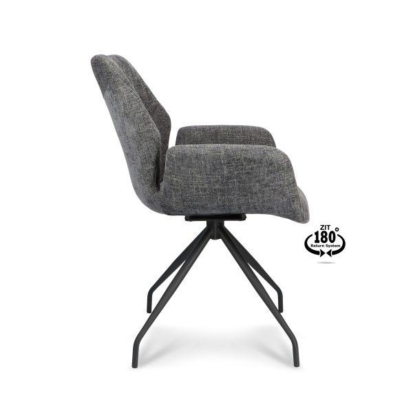 Stoel Valerie, Dark grey. Prachtige elegante stoel van stof Miami. Stoel met terugdraaisysteem. Beschikbaar in verschillende stoffen en kleuren. Nu verkrijgbaar bij Bouwie voor een mooie prijs